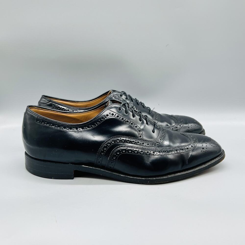 Johnston & Murphy Shoes Men 12 Black Leather Wingtip Oxford Dress Made USA Vtg